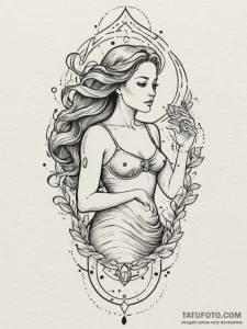 Tattoo sketch aquarius's water flowing as a s... - эскиз тату (№1754999934_0, 12.08.2025 11:58) — Tatufoto.com