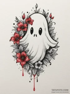 Tattoo design a cute, stylized ghost peeking... - эскиз тату (№1755001528_0, 12.08.2025 12:25) — Tatufoto.com