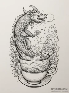 Tattoo sketch a teacup overflowing with a sta... - эскиз тату (№1755002147_0, 12.08.2025 12:35) — Tatufoto.com