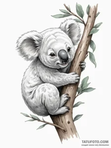 A sleepy koala clinging to a eucalyptus tree... - эскиз тату (№1755003553_0, 12.08.2025 12:59) — Tatufoto.com