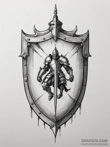 Tattoo sketch a knight's shield with battle d... - эскиз тату (№1755005341_0, 12.08.2025 13:29) — Tatufoto.com
