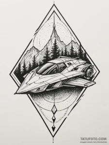 Tattoo sketch a futuristic vehicle, powerful... - эскиз тату (№1755006147_0, 12.08.2025 13:42) — Tatufoto.com