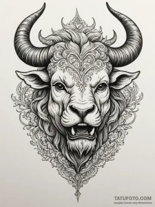 Tattoo sketch a roaring minotaur head, symbol... - эскиз тату (№1755006354_0, 12.08.2025 13:45) — Tatufoto.com