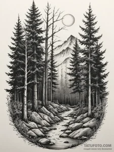 Forest, ink illustration for tattoo, realisti... - эскиз тату (№1755006557_0, 12.08.2025 13:49) — Tatufoto.com