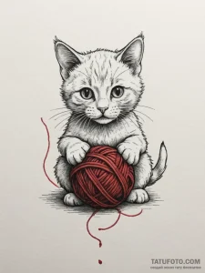 Tattoo design a small, mischievous cat playin... - эскиз тату (№1755007552_0, 12.08.2025 14:05) — Tatufoto.com