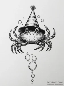 Tattoo design a cancer crab wearing a tiny pa... - эскиз тату (№1755012167_0, 12.08.2025 15:22) — Tatufoto.com