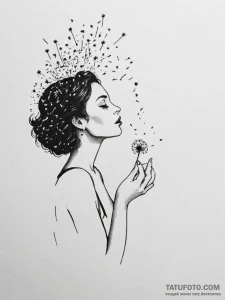 Tattoo sketch a silhouette of a woman blowing... - эскиз тату (№1755012572_0, 12.08.2025 15:29) — Tatufoto.com