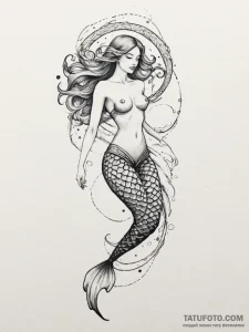 Tattoo sketch a dramatic, flowing mermaid's t... - эскиз тату (№1755014364_0, 12.08.2025 15:59) — Tatufoto.com