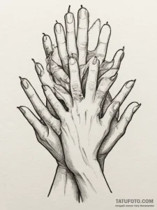 Tattoo design a stack of hands, each represen... - эскиз тату (№1755016144_0, 12.08.2025 16:29) — Tatufoto.com