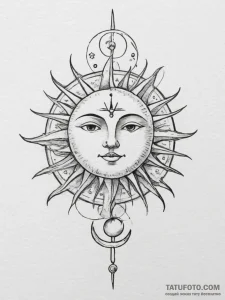 Tattoo sketch a stylized sun or moon with the... - эскиз тату (№1755020126_0, 12.08.2025 17:35) — Tatufoto.com