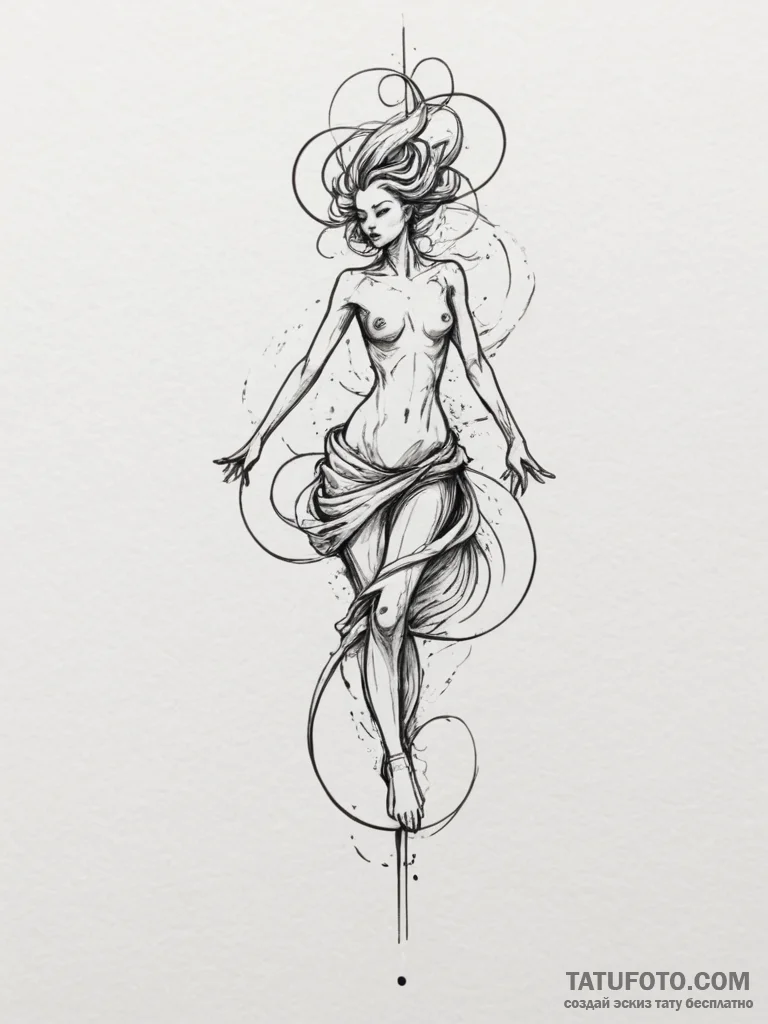 Tattoo sketch a fluid line art piece embodyin... - эскиз тату (№1755023365_0, 12.08.2025 18:29) — Tatufoto.com