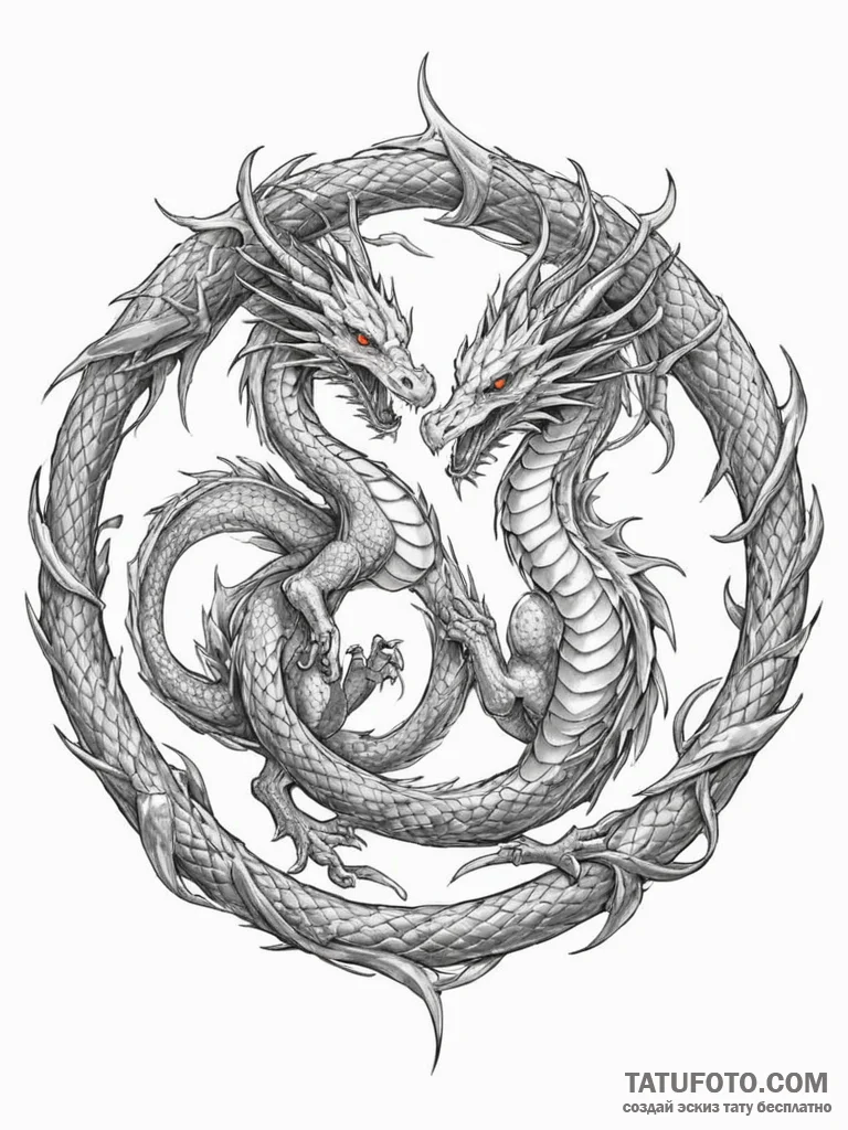 Tattoo sketch a pair of dragons, their bodies... - эскиз тату (№1755023567_0, 12.08.2025 18:32) — Tatufoto.com