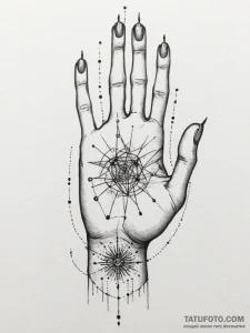 A hand with glowing circuit tattoos, tattoo l... - эскиз тату (№1755025165_0, 12.08.2025 18:59) — Tatufoto.com