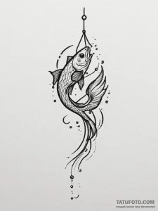 Tattoo design a minimalist fish hook and a fi... - эскиз тату (№1755025764_0, 12.08.2025 19:09) — Tatufoto.com
