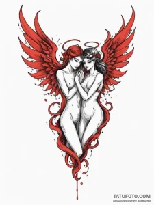 Angel and demon, tattoo line art, black and r... - эскиз тату (№1755029370_0, 12.08.2025 20:09) — Tatufoto.com