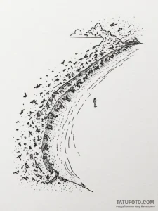 A crowded beach scene, shot from a high angle... - эскиз тату (№1755031993_0, 12.08.2025 20:53) — Tatufoto.com