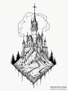 Tattoo sketch a pixelated castle silhouette o... - эскиз тату (№1755032194_0, 12.08.2025 20:56) — Tatufoto.com