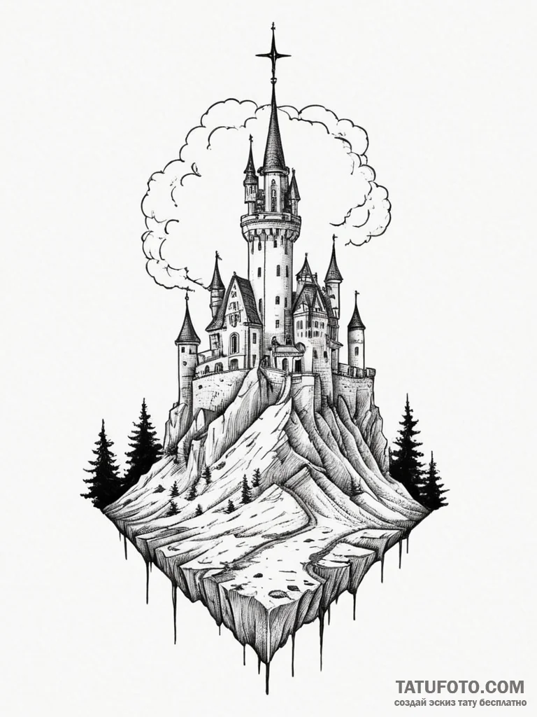 Tattoo sketch a pixelated castle silhouette o... - эскиз тату (№1755032194_0, 12.08.2025 20:56) — Tatufoto.com