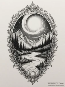 Tattoo sketch an aurora borealis effect in wa... - эскиз тату (№1755037050_0, 12.08.2025 22:17) — Tatufoto.com