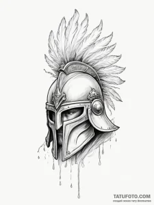 Tattoo sketch a warrior's helmet with a singl... - эскиз тату (№1755037450_0, 12.08.2025 22:24) — Tatufoto.com