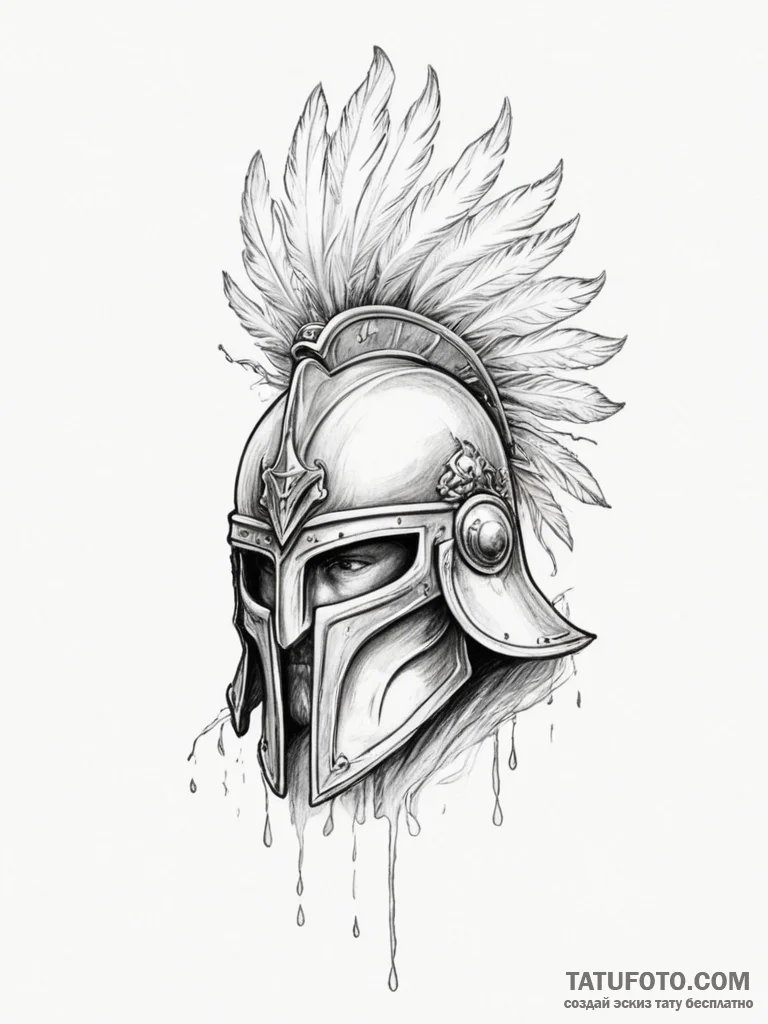 Tattoo sketch a warrior's helmet with a singl... - эскиз тату (№1755037450_0, 12.08.2025 22:24) — Tatufoto.com