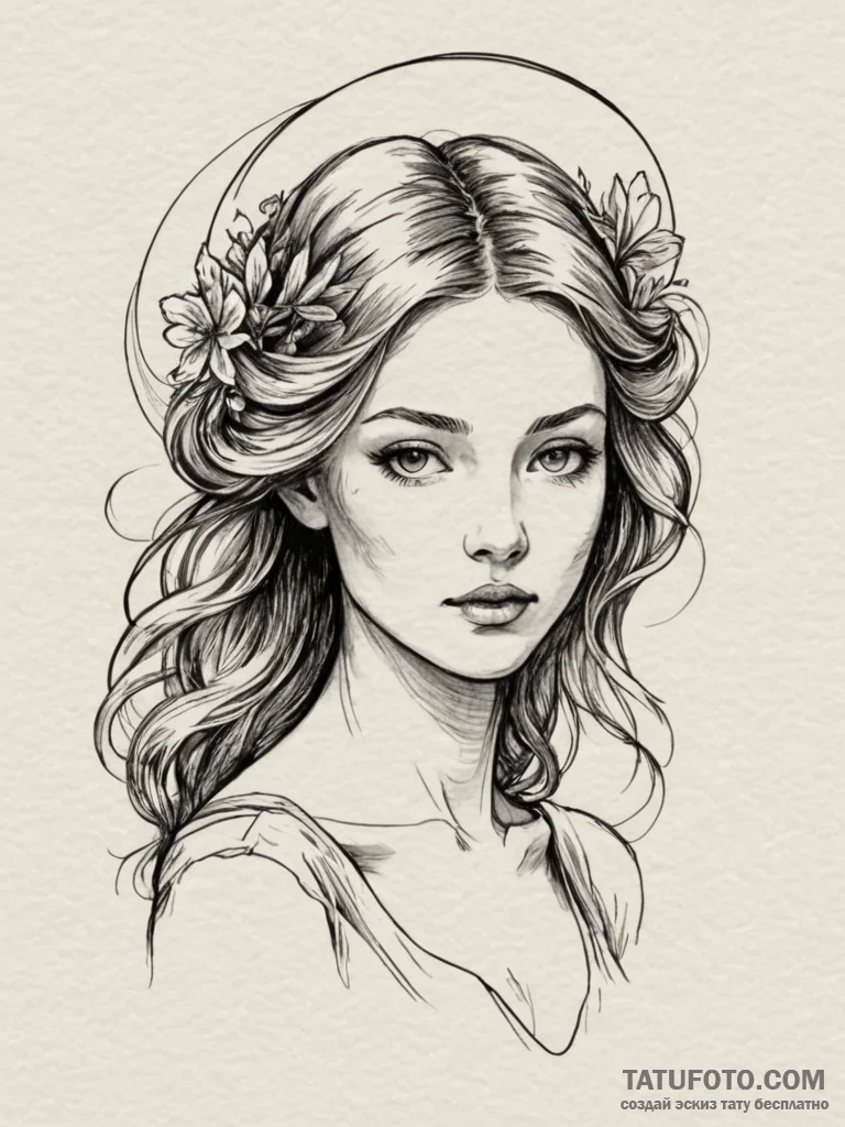 Tattoo design a realistic portrait of a virgo... - эскиз тату (№1755038052_0, 12.08.2025 22:34) — Tatufoto.com