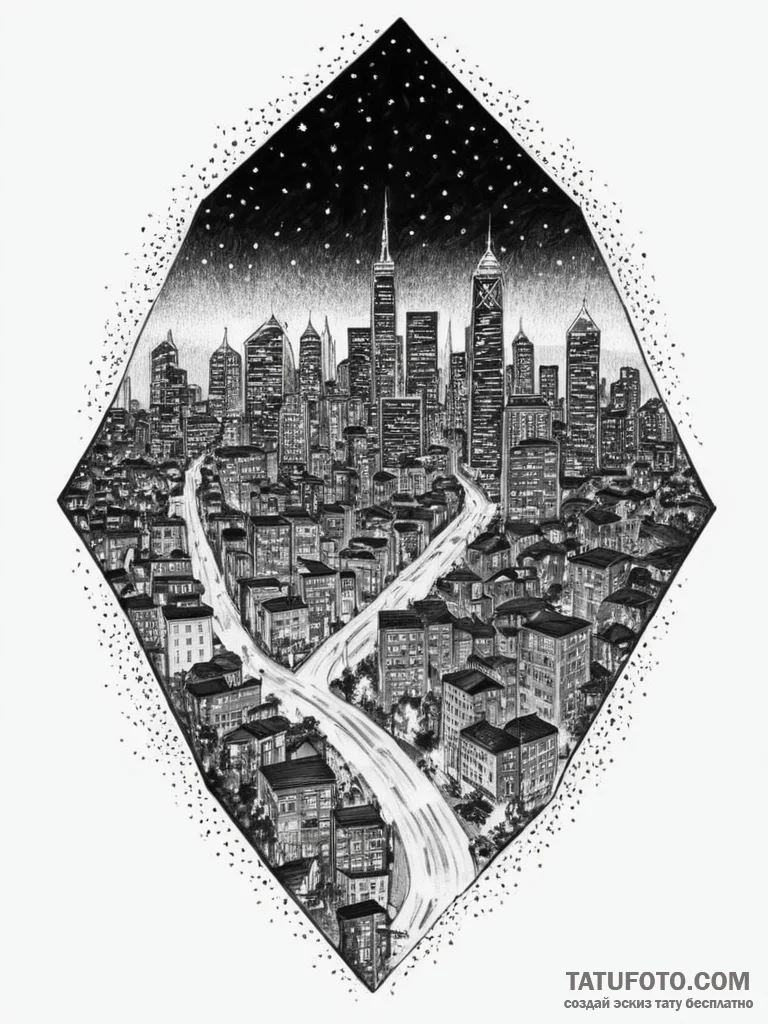 A blurred, abstract photo of city lights at n... - эскиз тату (№1755039062_0, 12.08.2025 22:51) — Tatufoto.com