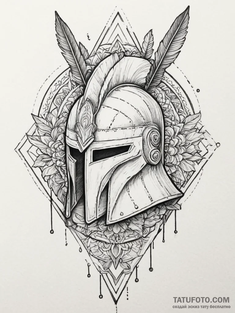 A spartan helmet with an arrow in it (is ther... - эскиз тату (№1755039862_0, 12.08.2025 23:04) — Tatufoto.com
