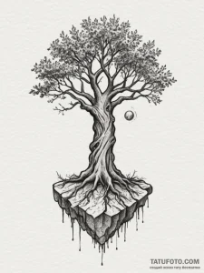 Tattoo sketch a tree with roots growing into... - эскиз тату (№1755040062_0, 12.08.2025 23:07) — Tatufoto.com