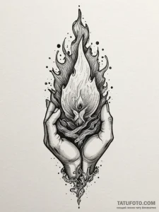Tattoo sketch a hand protecting a flame, symb... - эскиз тату (№1755040263_0, 12.08.2025 23:11) — Tatufoto.com