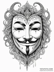 V for vendetta mask, ink illustration for tat... - эскиз тату (№1755040671_0, 12.08.2025 23:17) — Tatufoto.com