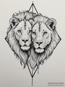 Tattoo design a lion and lioness together, sy... - эскиз тату (№1755041690_0, 12.08.2025 23:34) — Tatufoto.com