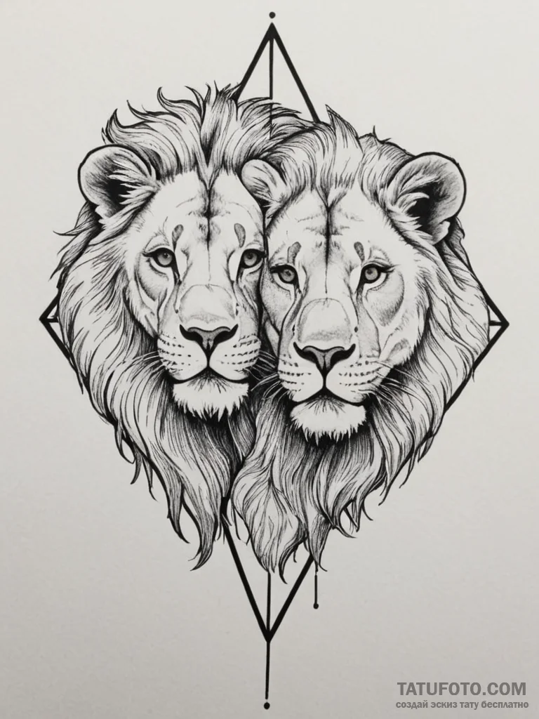Tattoo design a lion and lioness together, sy... - эскиз тату (№1755041690_0, 12.08.2025 23:34) — Tatufoto.com