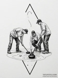 A shot of a curling team sweeping the ice., t... - эскиз тату (№1755041899_0, 12.08.2025 23:38) — Tatufoto.com