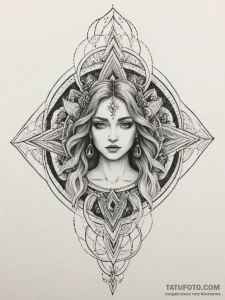 Tattoo sketch: a serene, yet haunting, depict... - эскиз тату (№1755042106_0, 12.08.2025 23:41) — Tatufoto.com