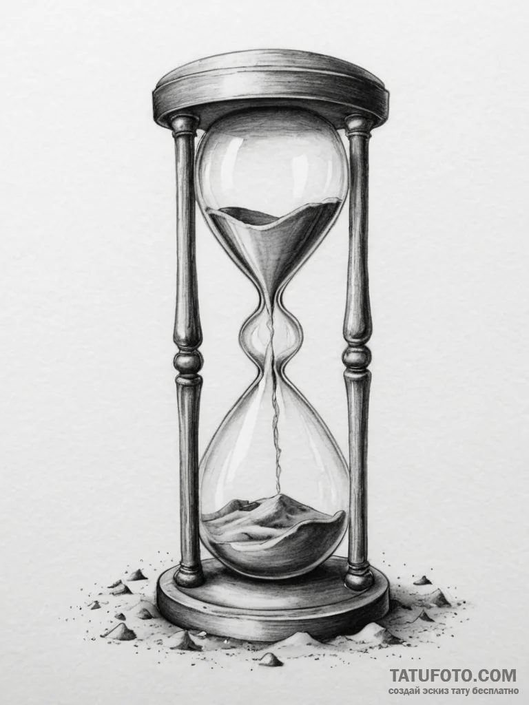 Tattoo sketch a classic hourglass where sand... - эскиз тату (№1755042508_0, 12.08.2025 23:48) — Tatufoto.com