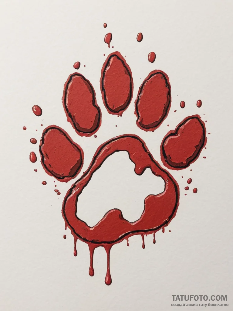 A close-up of a dog's paw print in wet sand.,... - эскиз тату (№1755043735_0, 13.08.2025 00:08) — Tatufoto.com