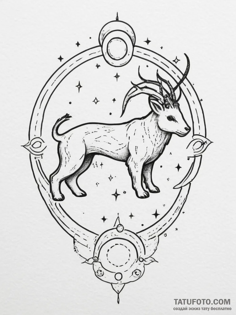 Tattoo sketch a zodiac animal outline filled... - эскиз тату (№1755045165_0, 13.08.2025 00:32) — Tatufoto.com