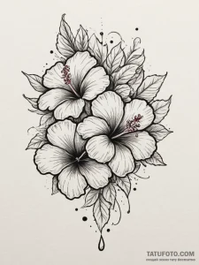 Hibiscus, tattoo line art, black and red ink,... - эскиз тату (№1755046170_0, 13.08.2025 00:49) — Tatufoto.com