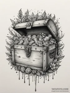 Tattoo sketch a stylized "epic loot" chest ov... - эскиз тату (№1755046983_0, 13.08.2025 01:03) — Tatufoto.com