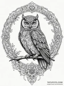 Tattoo design a stylized raven or owl watchin... - эскиз тату (№1755047385_0, 13.08.2025 01:09) — Tatufoto.com