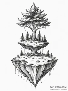 A floating island with a single tree, artisti... - эскиз тату (№1755048186_0, 13.08.2025 01:23) — Tatufoto.com