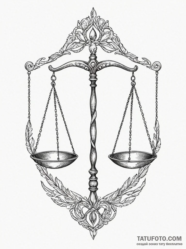 Tattoo sketch libra’s scales, one pan realist… — эскиз тату (№1755048998_0, 13.08.2025 01:36) — Tatufoto.com