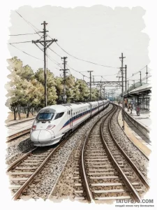 A sleek, modern high-speed bullet train blurr... - эскиз тату (№1755050406_0, 13.08.2025 02:00) — Tatufoto.com