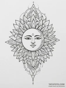 Tattoo design a hand-drawn sun and moon on op... - эскиз тату (№1755050606_0, 13.08.2025 02:03) — Tatufoto.com