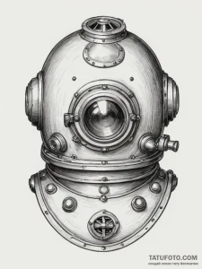 Antique diving helmet, concept art for tattoo... - эскиз тату (№1755051208_0, 13.08.2025 02:13) — Tatufoto.com