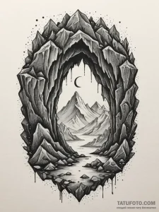 Tattoo sketch a stylized cave entrance with g... - эскиз тату (№1755052997_0, 13.08.2025 02:43) — Tatufoto.com