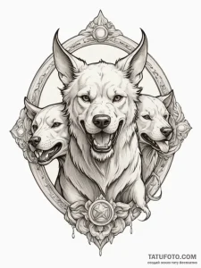 Cerberus, concept art for tattoo, sepia tone... - эскиз тату (№1755054791_0, 13.08.2025 03:13) — Tatufoto.com