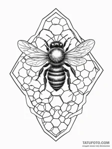 Tattoo sketch a subtle bee with a honeycomb p... - эскиз тату (№1755054991_0, 13.08.2025 03:16) — Tatufoto.com