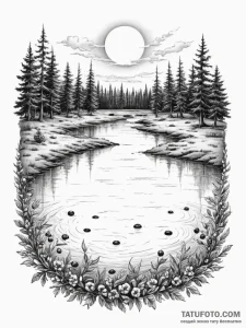 A shot of a cranberry bog during harvest., ar... - эскиз тату (№1755057180_0, 13.08.2025 03:53) — Tatufoto.com